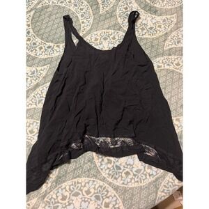 NOT AVAIL Free People Black Lace Trim Sharkbite Hem Tank Top Cami Small